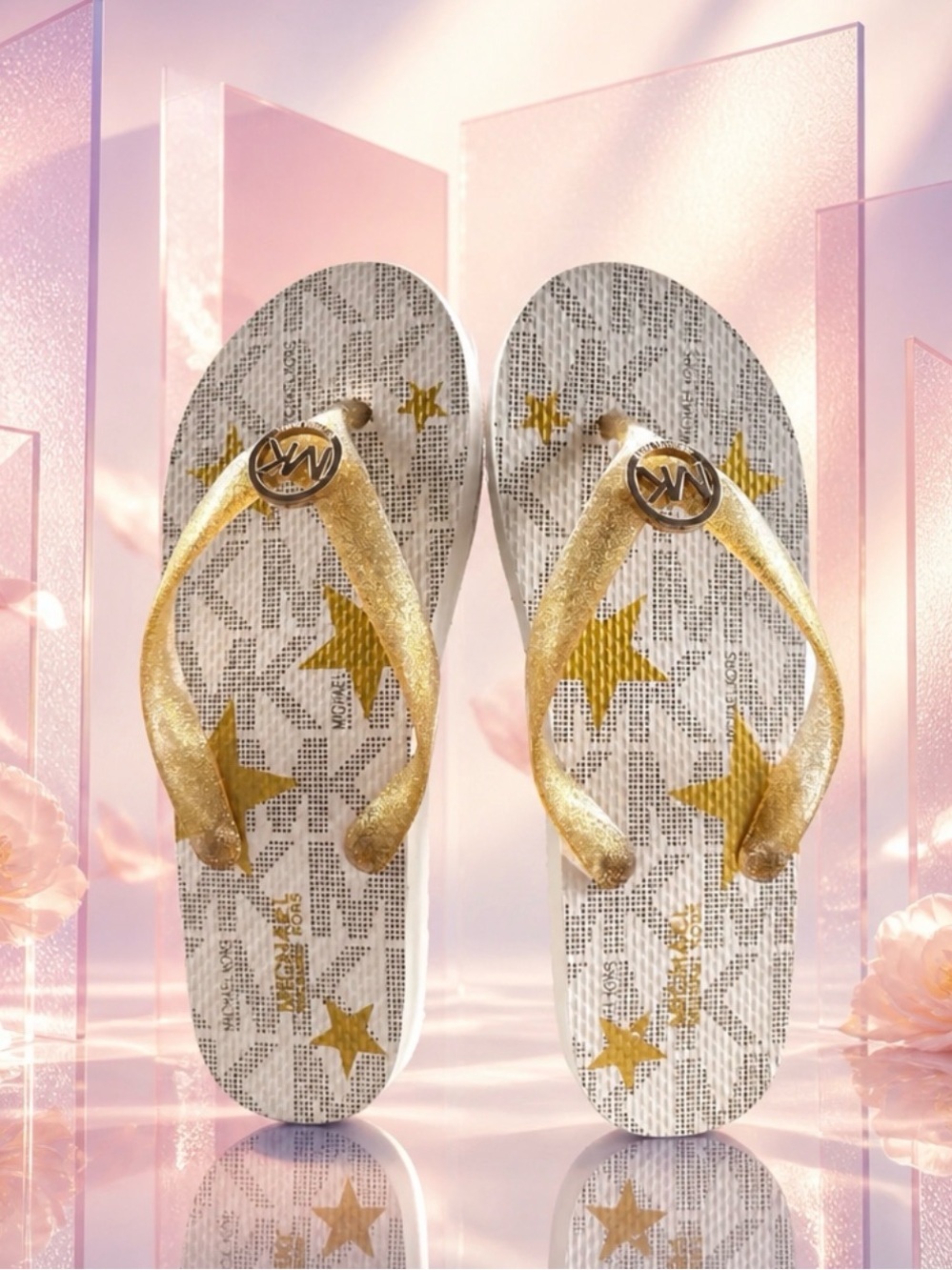 Michael Kors Kids Gold Metallic Star Print Flip Flops